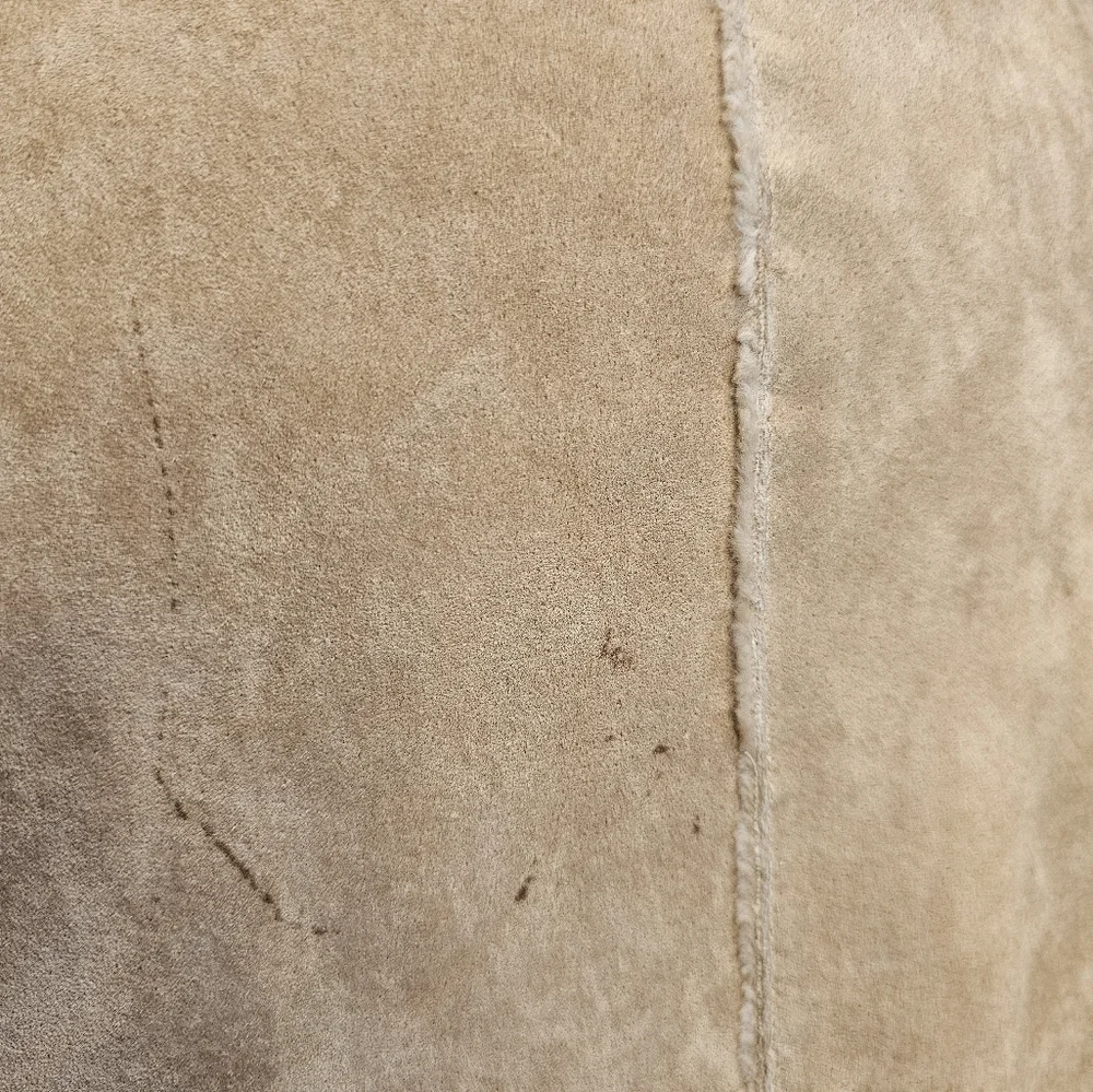 Vintage Y2K Guess Leather Jacket Patchwork Faux Sheepskin Fur Lined Tan Beige - Picture 9 of 13